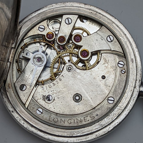 Around 1932 Vintage Longines pocket watch silver side hunter case works well